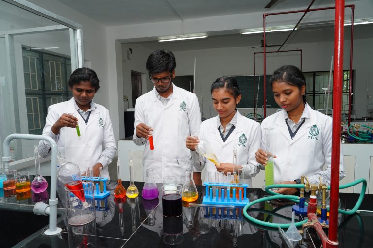 Well-equipped pharmaceutics lab at ST Pharmacy College Tamil Nadu