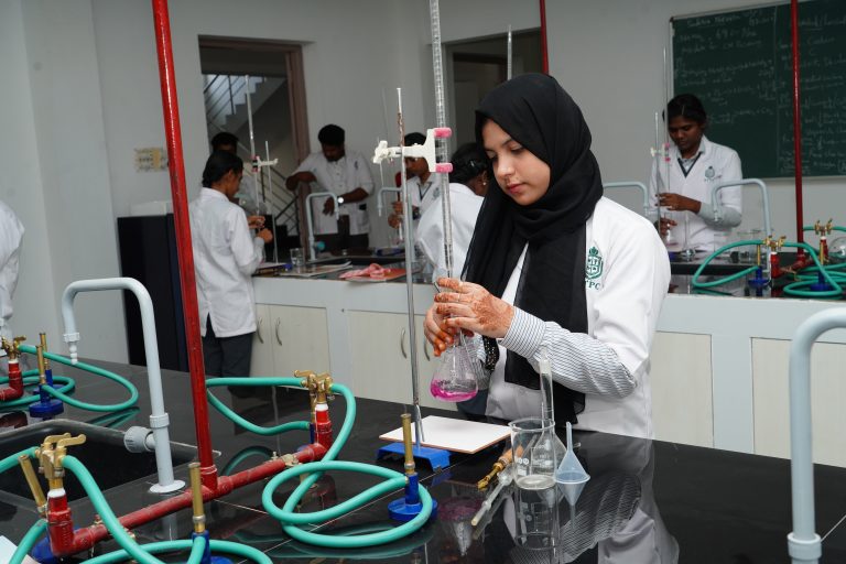 Pharmaceutical chemistry laboratory at ST Pharmacy College with modern lab equipment