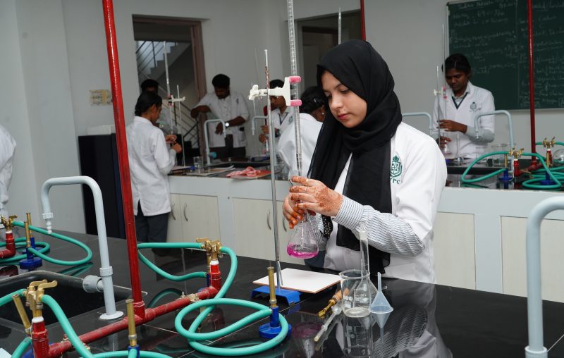 Pharmaceutical chemistry laboratory at ST Pharmacy College with modern lab equipment