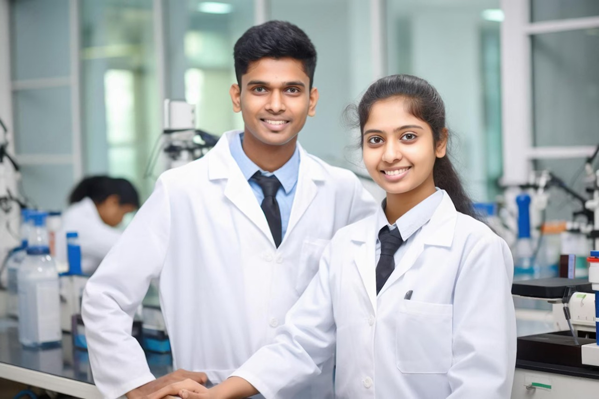 Students engaging in pharmacy education activities at ST Pharmacy College